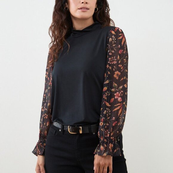 Adrianna Papell Tops - NWT Adrianna Papell Dark Green Floral Sheer Sleeve Knit Top - size XL